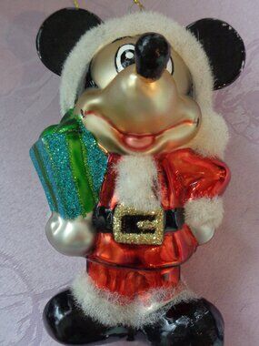 Disney Christmas Ornament Mickey Mouse Santa Suit Glass